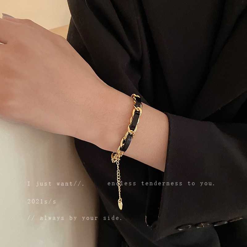 YEEZII Gelang Rantai Emas Warna Hitam Untuk Wanita