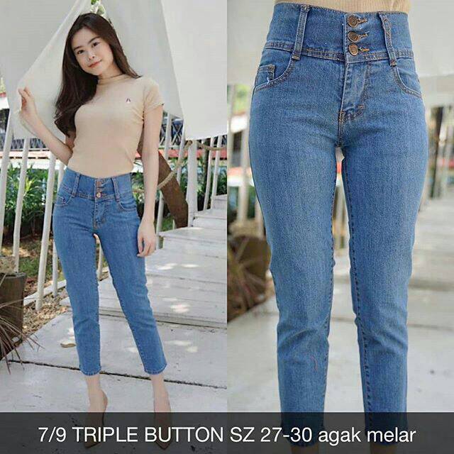 CELANA JEANS WANITA 7/9 TRIPLE BUTTON JEANS
