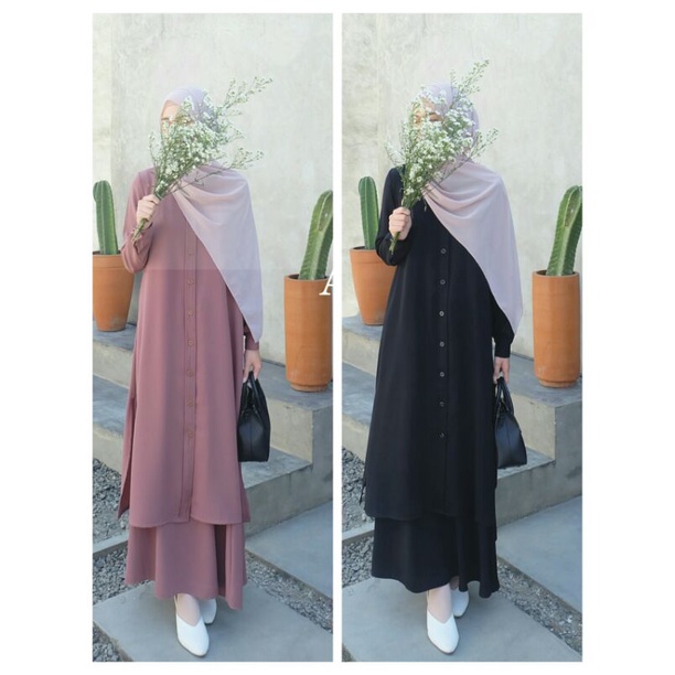 Arumi Tunik Chocopurple Size S | Set Arumi Black Size S by Elmiza Official