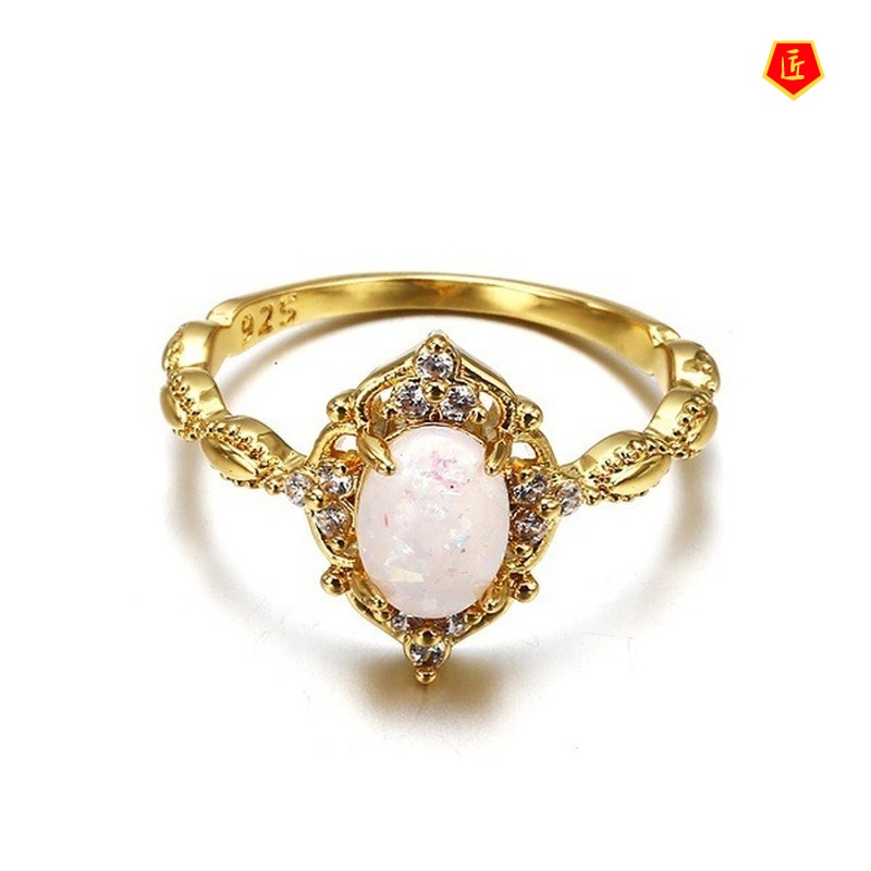 [Ready Stock]18K Gold Opal Ring Female Fashion Elegant