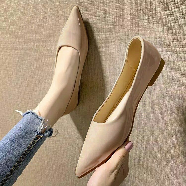 Flatshoes Wanita Shakira Sepatu Flat Shoes Glossy Polos Spatu Pansus Cewek