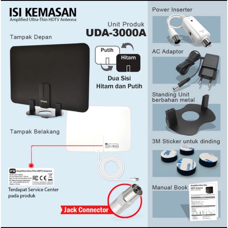 Antena TV Digital Analog Indoor Dinding DVB T2 + Booster PX UDA -3000A