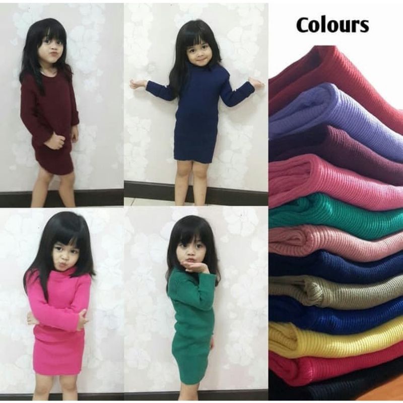 BAJU RAJUT ANAK PEREMPUAN/DRESS RAJUT ANAK POLOS TANGAN PANJANG