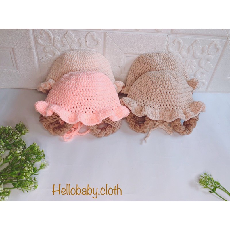 Topi Rajut Bayi Rambut Palsu/Topi Anak Perempuan Color Peach-2