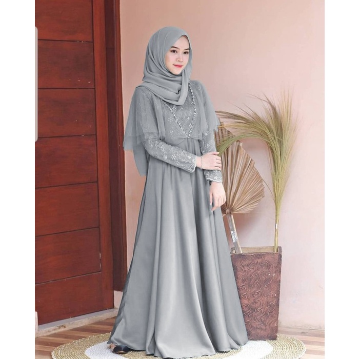 PC- MAXI EDELINE ABU [Gamis 0100] VCB Baju Gamis Wanita Terbaru -PC