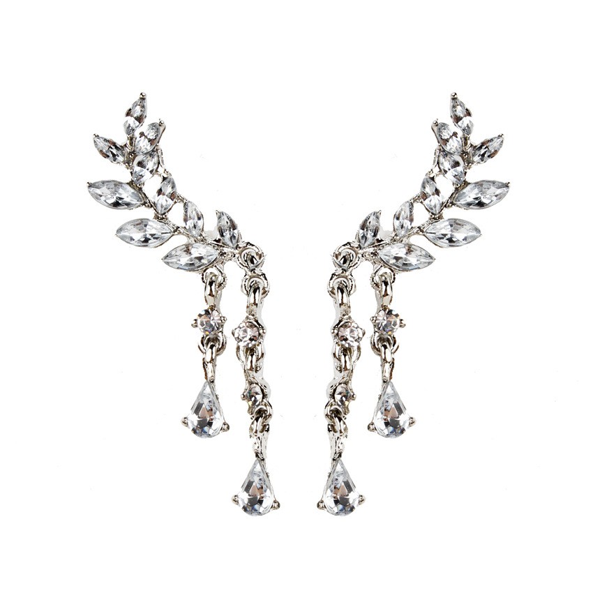 Anting Korea Earrings Perak/Emas Cabang / Bunga / Jumbai / Berlian Murah Giwang Anting Tindik Perhiasan-C--Perak