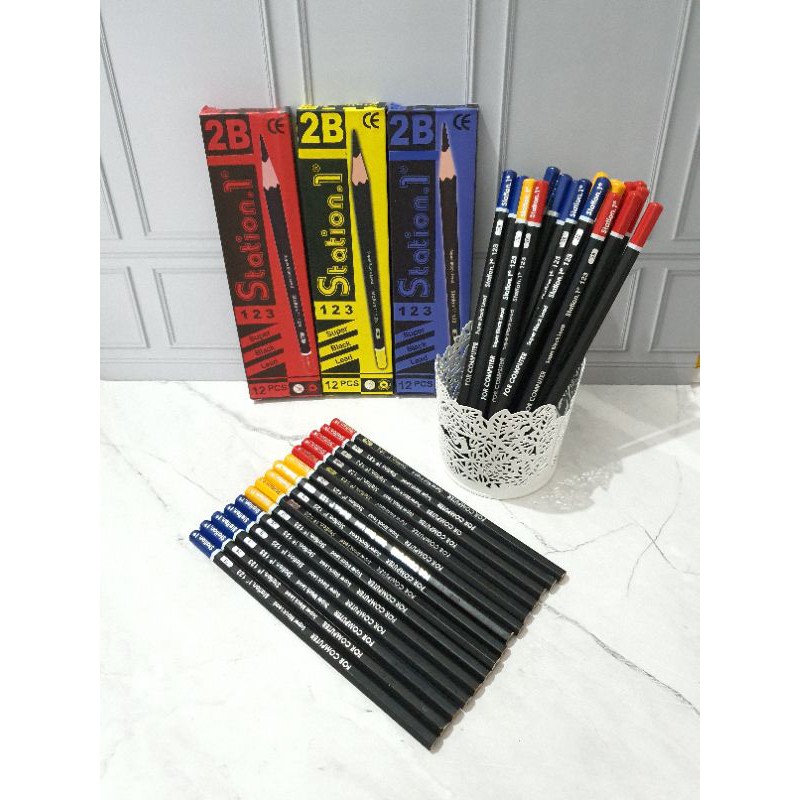 (12pc) pensil 2B murah/pensil 123/pensil kayu/pensil station 1-2
