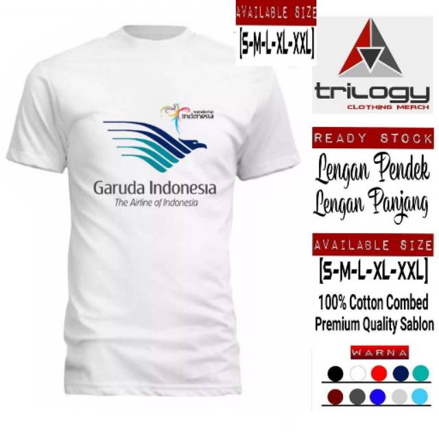 KAOS GARUDA INDONESIA AIRLINES THE AIRLINE OF INDONESIA WONDERFUL INDONESIA REAL COTTON COMBED