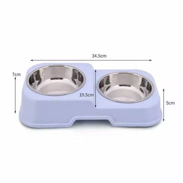 Dog bowl double stainless tempat makan hewan anjing kucing kelinci mangkok