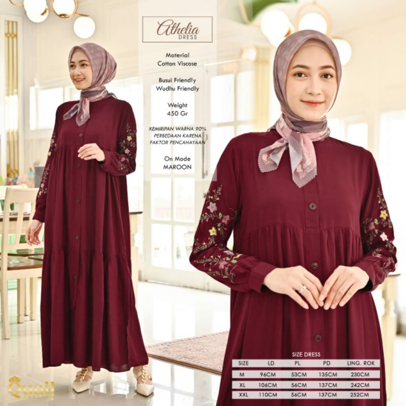 RESTOCK BEST SELLER ATHELIA DRESS - GAMIS DRESS COTTON VISCOSE ADEM ORIGINAL BY QUAIL HIJAB - GAMIS 
