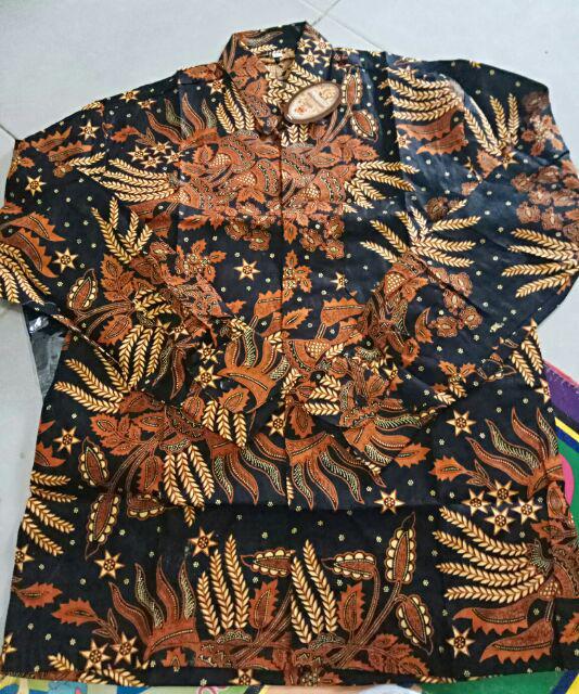 Kemeja Hem Baju Batik Pria Lengan Panjang Motif Bunga Padi Coklat Primisima Unggul Fashion Indonesia