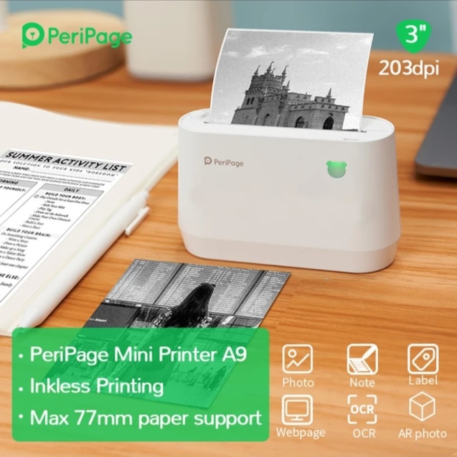 PERIPAGE A9 BLUETOOTH MINI THERMAL PHOTO PRINTER 58mm PORTABLE - PUTIH