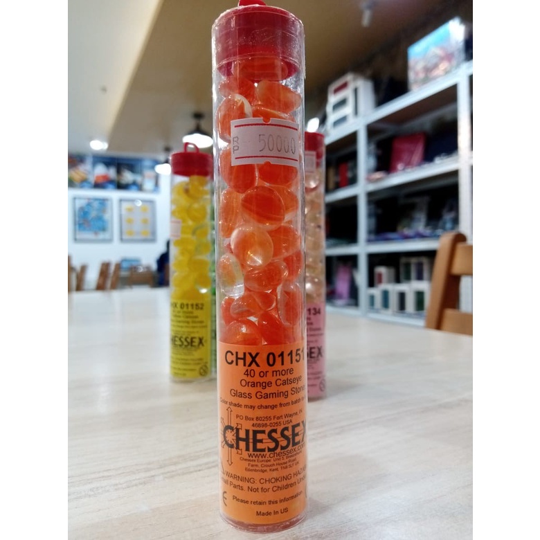 Catseye Glass Stones (40+, 5 1/2"Tube) - Orange