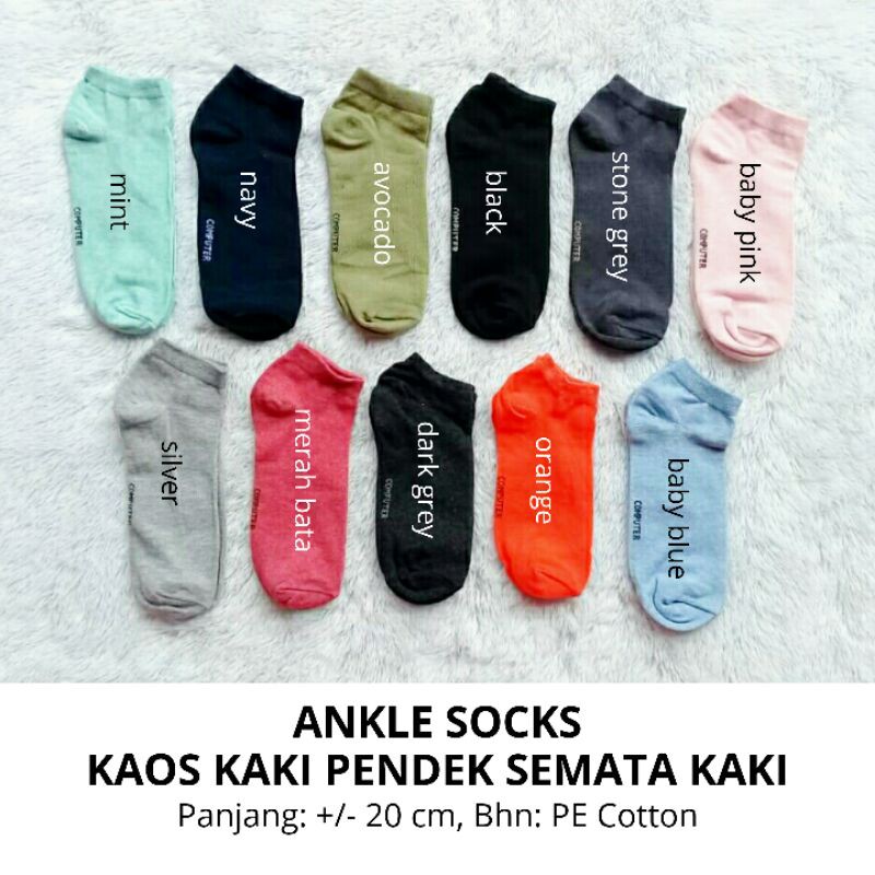 Kaos Kaki Pendek Semata Kaki Polos Casual Murah (Ankle Sock) Kaos Kaki Olahraga Jogging, Senam, Sport, Lari