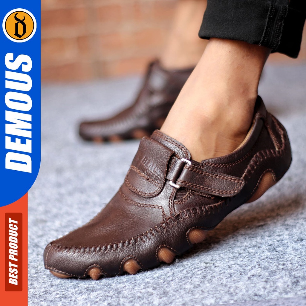 Sepatu Formal Pria Sepatu Casual Pria Kulit Asli Slop Sepatu Pantofel Kerja Kantor Kuliah Kondangan Sepatu Hitam Pria DEMOUS BUFFON