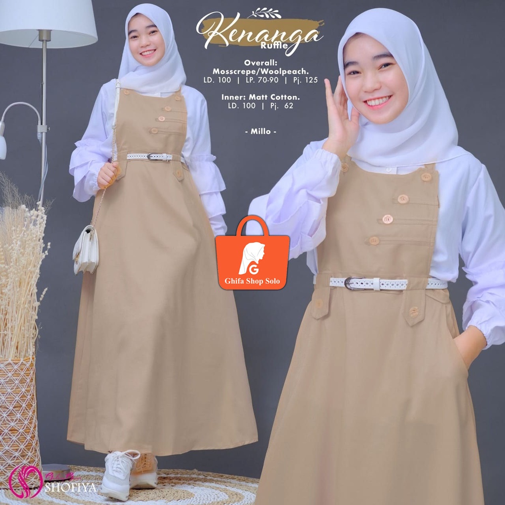 Baju Overall Remaja Kekinian Kenanga Ruffle by GGS Ori Shofiya / Baju Setelan Wanita Remaja Terbaru 