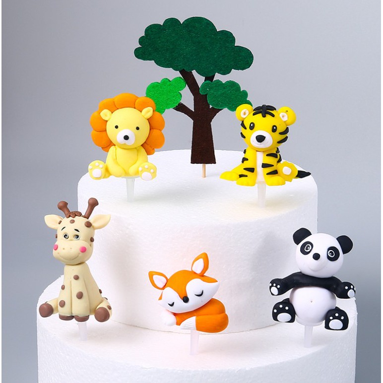 Topper Kue Desain Hewan Dinosaurus Harimau Singa Panda Jerapah 3d Handmade Untuk Dekorasi Pesta Ulang Tahun Anak