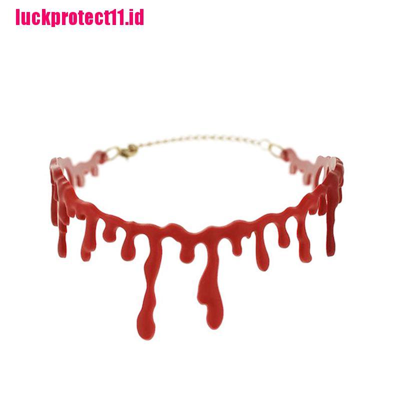 (LUCK) Kalung Choker Model Darah Merah Deathrock Punk Rock Untuk Pesta Halloween