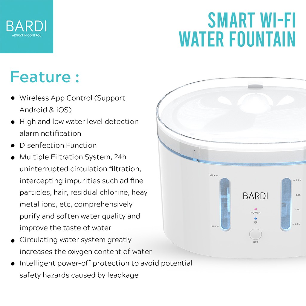 BARDI Smart Water Fountain WiFi Dispenser Minuman Anjing &amp; Kucing