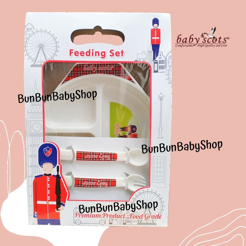 Feeding Set Baby Scots Gift Baby Newborn Bayi Baru Lahir Girl Boy Perempuan Laki Laki Tempat Makan Set Peralatan Makan Kado Hampers Cowok Cewek Murah Perlengkapan New Born Sendok Piring BunBunBabyShop FS 007