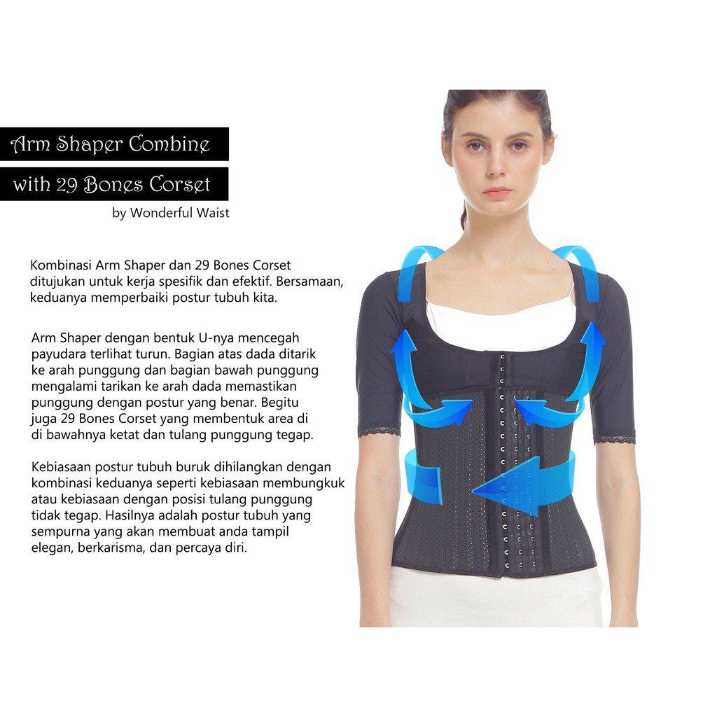 Paket korset perut 29 tulang dan pembentuk lengan / 29 bones waist trainer with arm shaper / korset