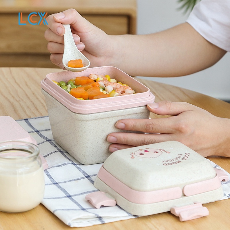 LCX Kotak Bento Lunch Box PP Jerami Gandum Bekal Free Sendok Disegel Kotak Makan VS-208