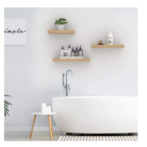 Rak Dinding Tempel Ambalan Minimalis kayu Kamar Mandi 40 Cm