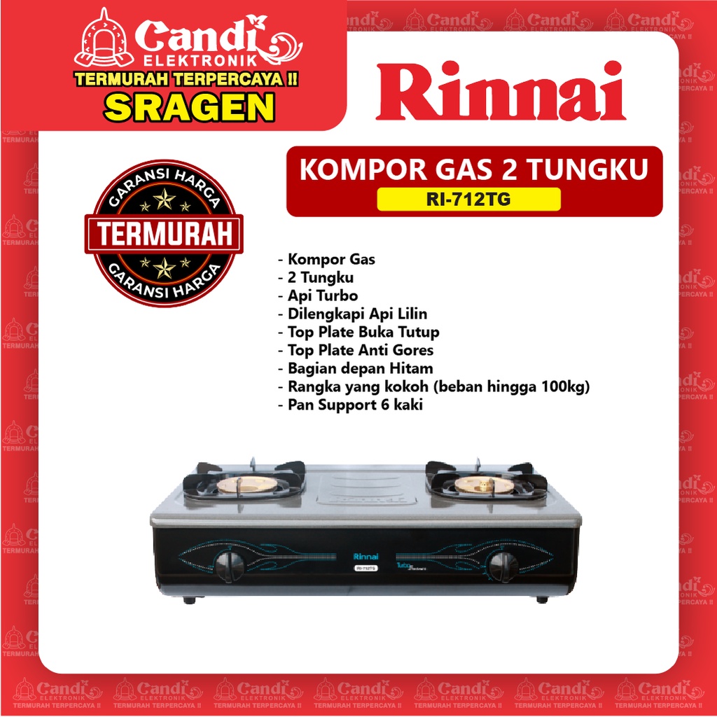 RINNAI Kompor Gas 2 Tungku Api Turbo - RI-712TG