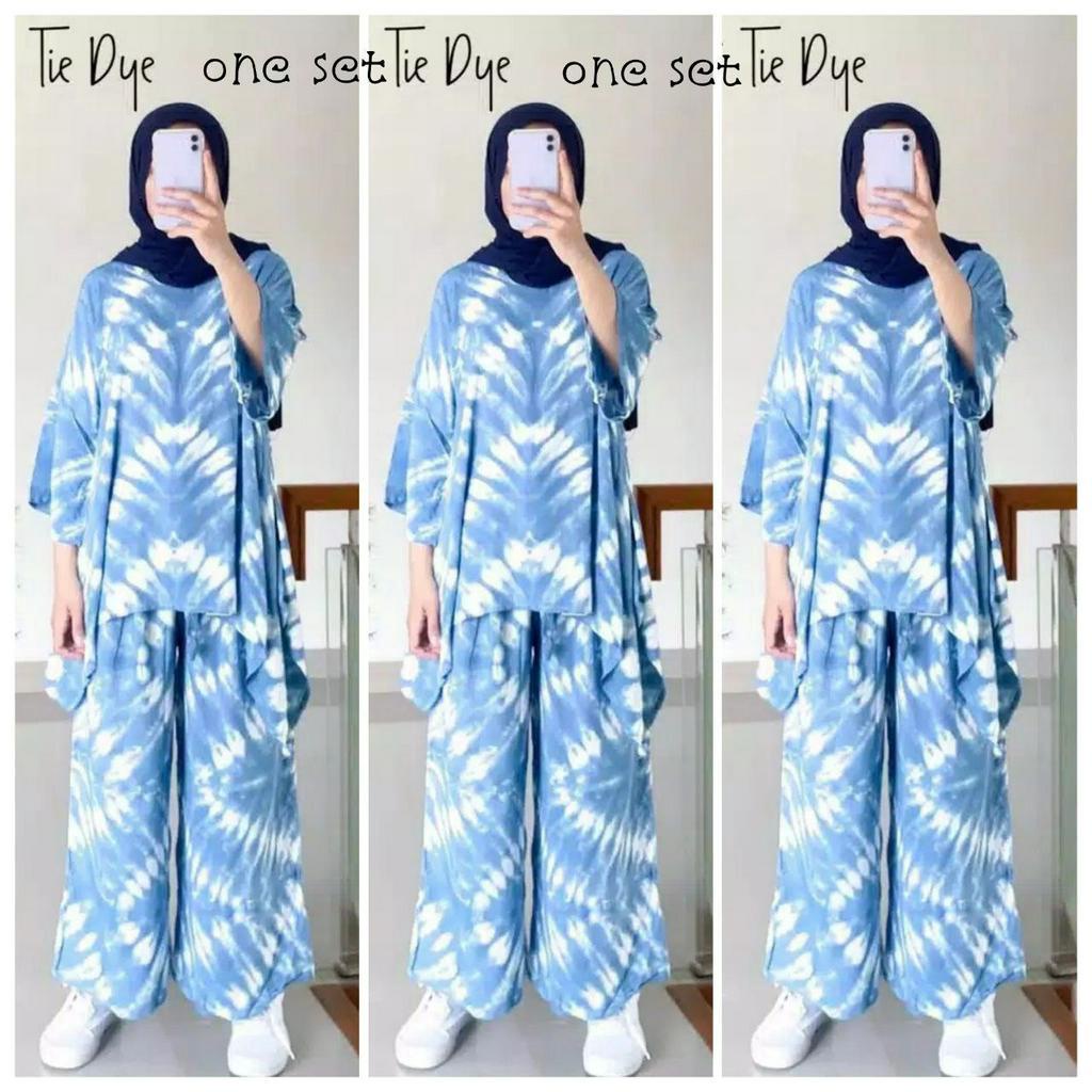 SETELAN WAKA ONE SET WAKAWAKA RAYON PREMIUN JUMBO TERBARU HITAM PUTIH SHIBORI TYE DYE