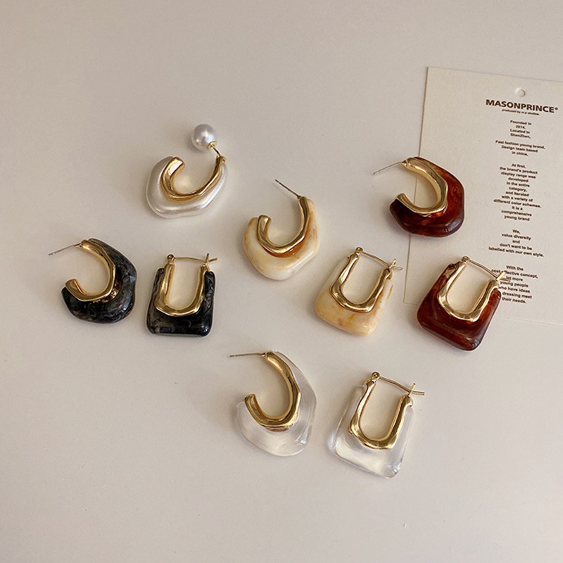 Hbid Anting Bulat Geometri Asimetris Bahan Resin Akrilik Transparan Untuk Wanita