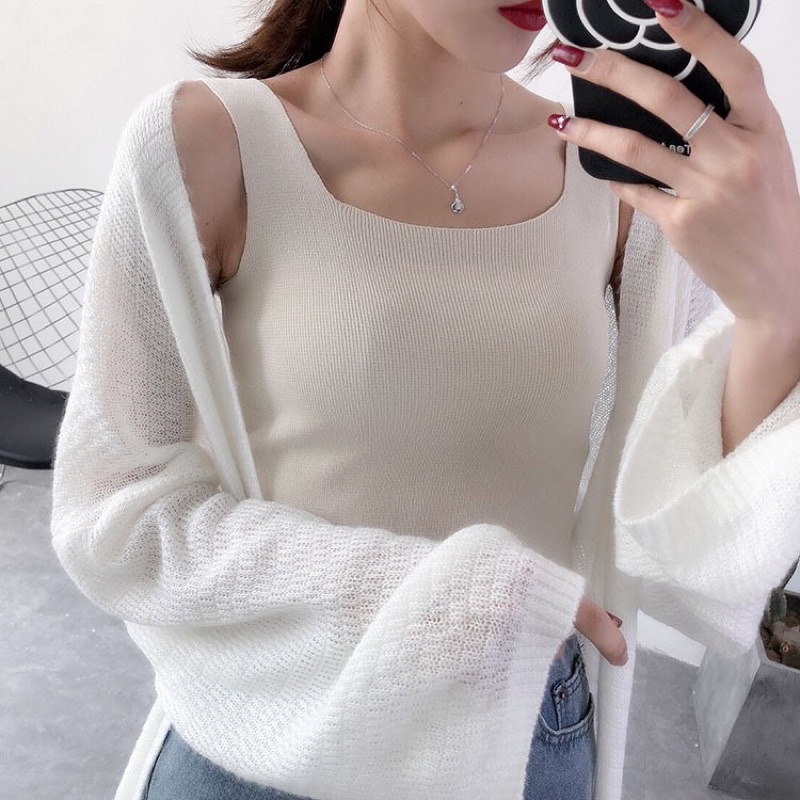 French Square Neck Knit Tanktop Via