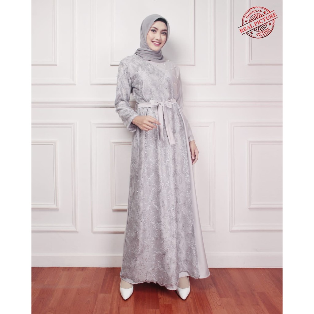 HOPYLOVY - Gamis Pesta Mewah Brukat Tile Bilqis