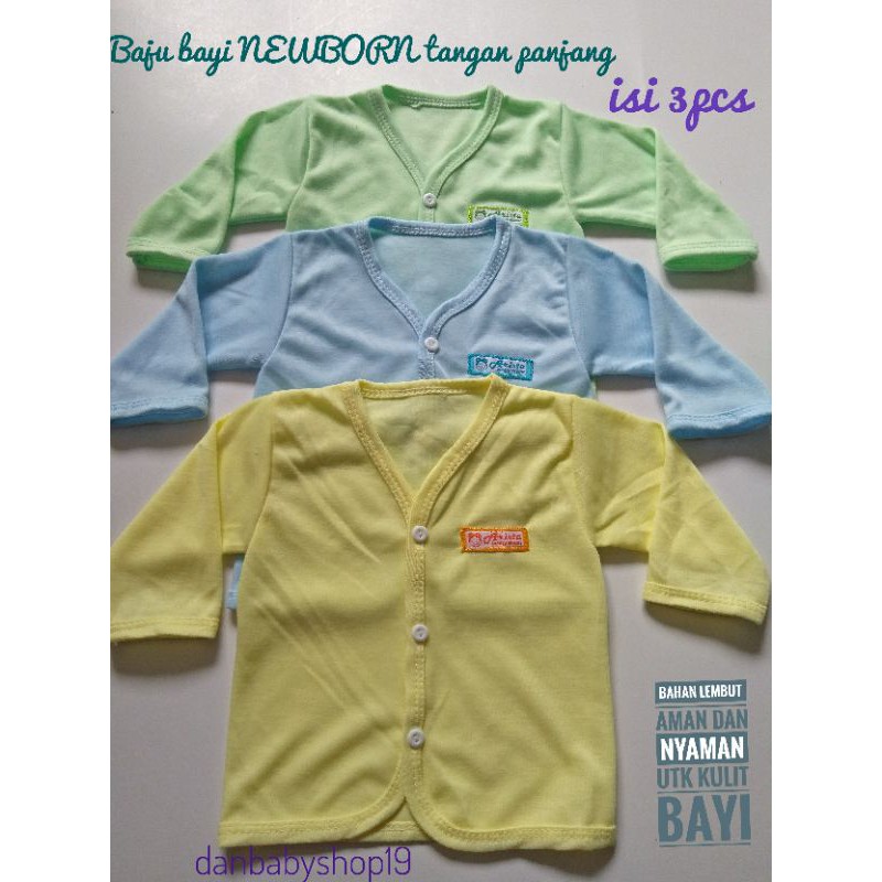 baju bayi bis polos Tangan panjang 3 pcs