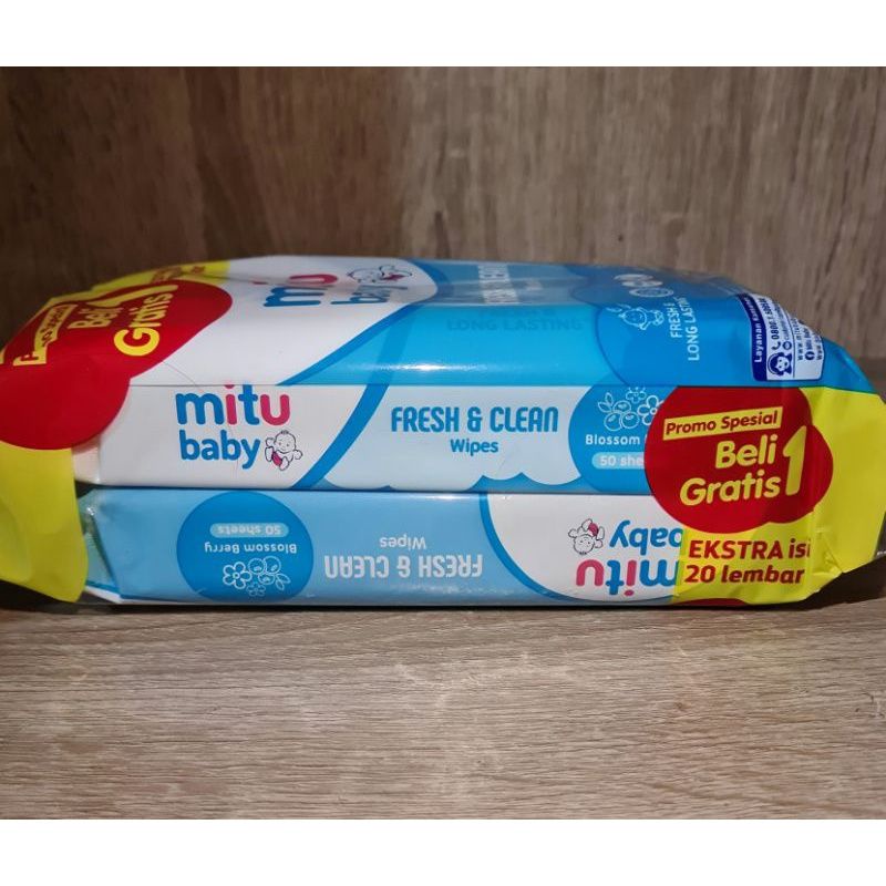 Mitu Baby Tisu Basah fresh and clean Blossom Berry/ Ganti Popok Wipes  50'S Beli 1 Gratis 1 ekstra 20lembar