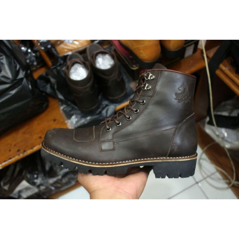 MASTIFF - WOLF ORIGINAL | Sepatu Boots Pria Kulit Asli Biker Touring Hak Tinggi Jungle Boot