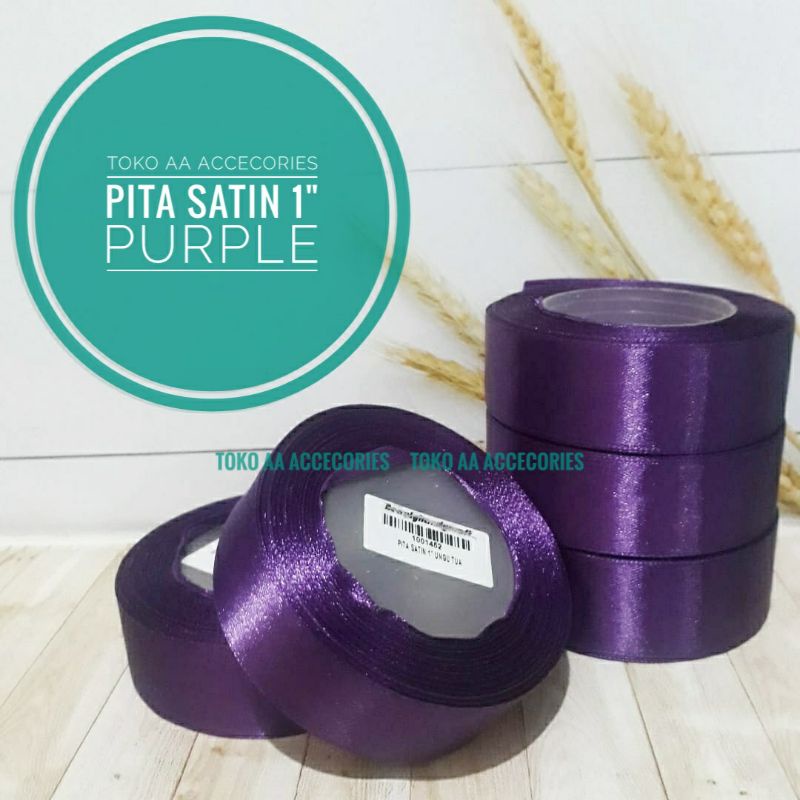 Pita satin purple termurah 1 inchi per rol