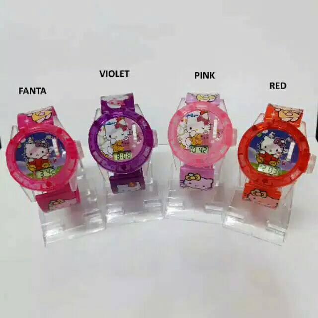 (Terima Cod)Jam Tangan Anak&quot; Laser Hellow Kitty Strap Rubber(Dikirim Jakarta)