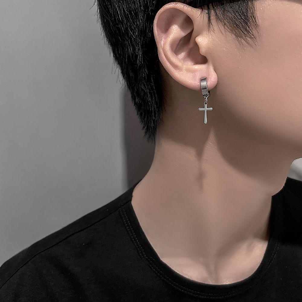 Mxbeauty Anting Klip Salib Gothic Hip Hop Wanita Hadiah Stainless Steel Elegan Anting Tanpa Tindik