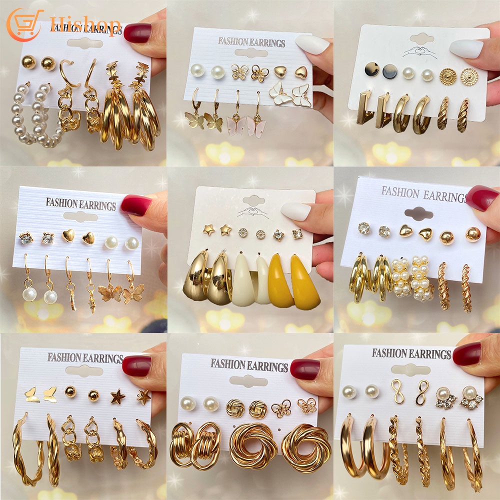 Fashion Pearl Crystal Earring Set Butterfly Acetate Resin Gold Earring for Women Jewelry Accessories