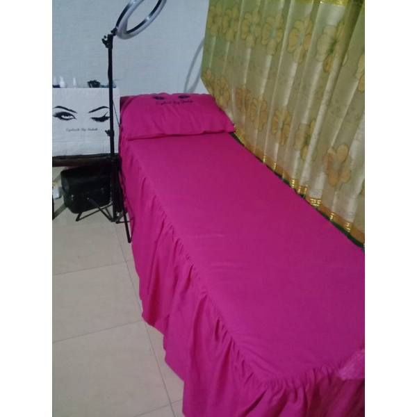 Seprei Rumbai Bed Facial  | Sprei Salon | Sprei Klinik | Sprei Spa | Sprei eyelashbed | Sprei Salon Rumbai + Sarung bantal Salon Cuztom Bordir Nama Logo Usaha )