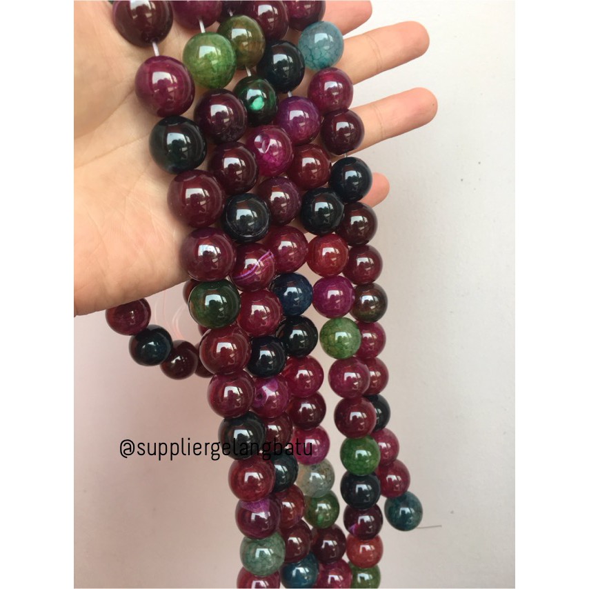 natural 16mm rainbow colour onyx ready stock pancawarna kilap serat beads craft aksesoris grosir