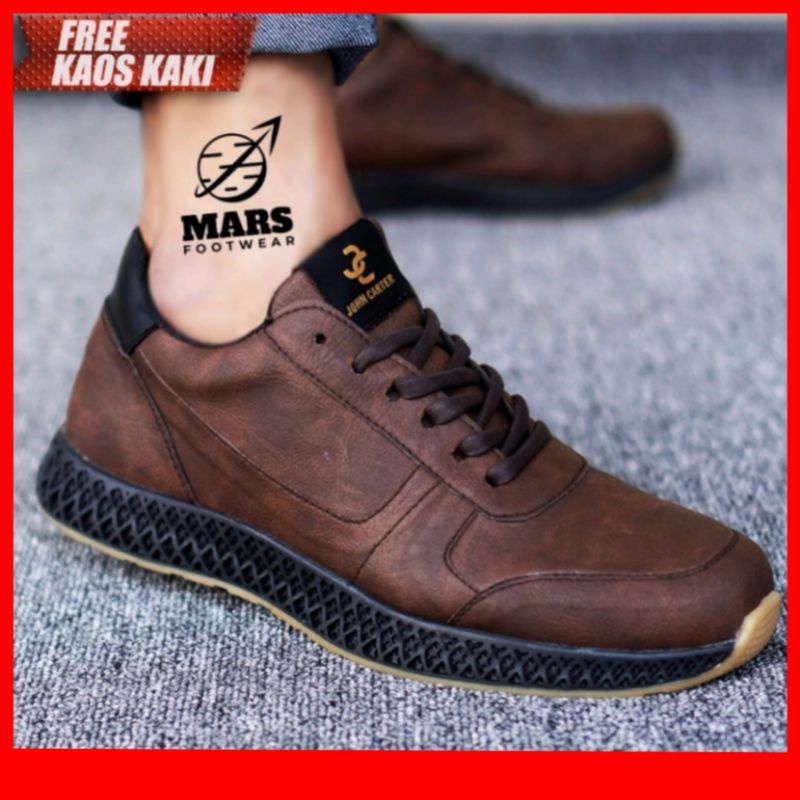 TERBARU 100% KULIT ASLI SNEAKERS PRIA KASUAL SPORTY JOHN CARTER JELLAL BROWN ORIGINAL CH1