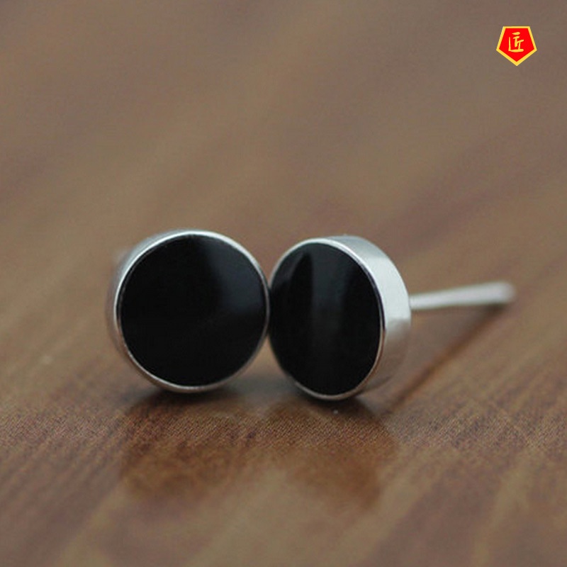 [Ready Stock]Black Circle Stud Earrings Korean Fashion