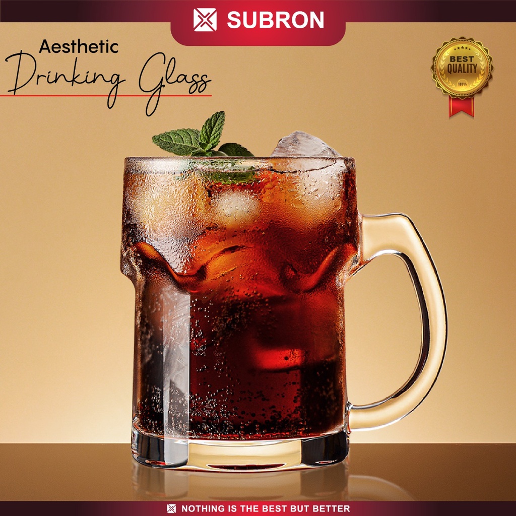 SUBRON Water Jug Gelas Kaca Pegangan Besar Jumbo 450ml Jus Juice Cafe Ins Style Simple Cantik