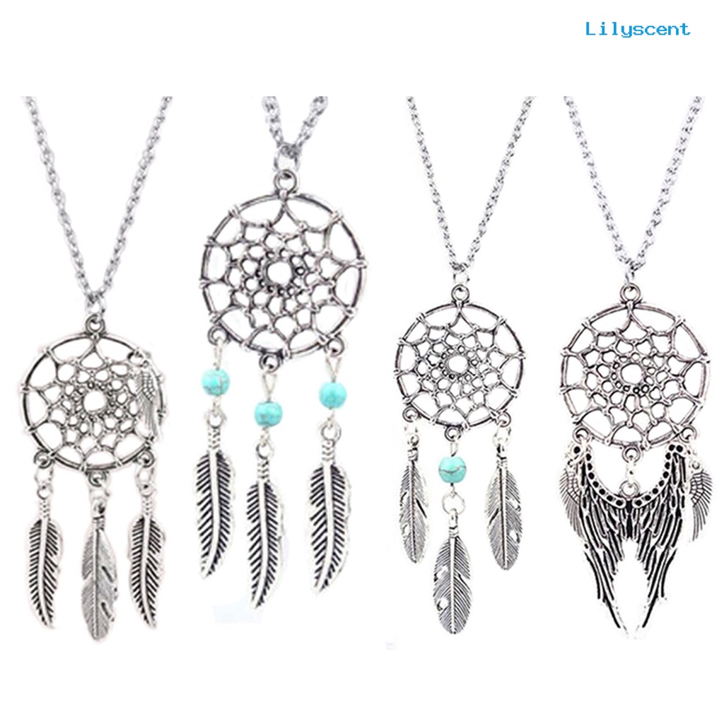 Kalung Rantai Desain Dream Catcher Sayap Bulu Gaya Etnik Untuk Wanita