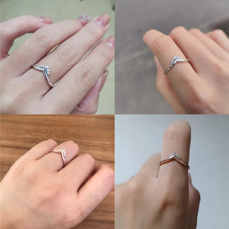 Pandora Cincin 925 Silver Bentuk V Mahkota Aksen Berlian Kubik Zirkonia Untuk Pernikahan