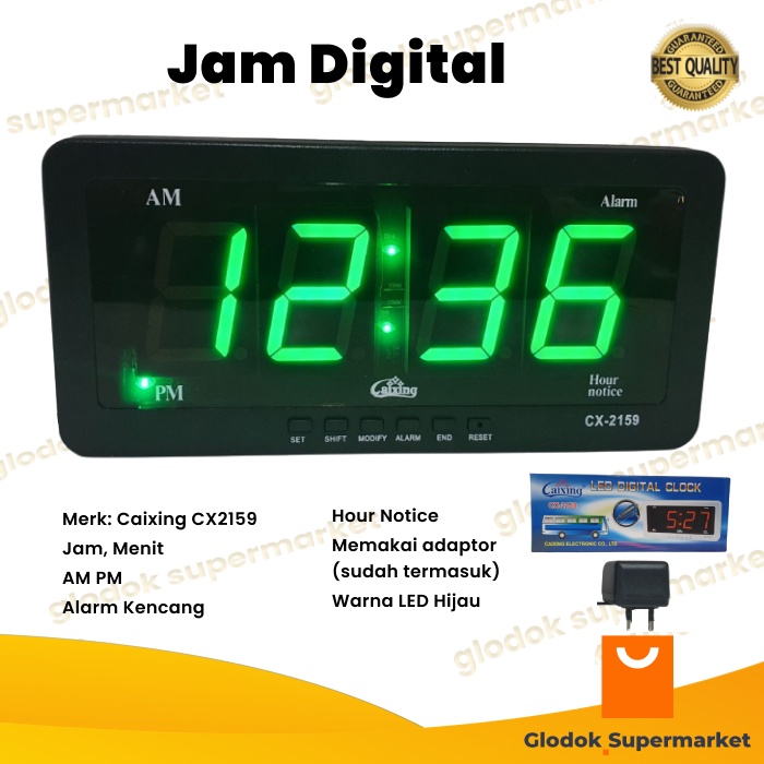 Jam Digital LED Hijau Alarm Dinding Meja Clock Caixing CX2159