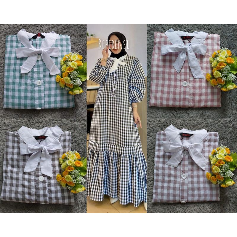 terbaru gamis kotak Dress Kotak Kerah Dasi