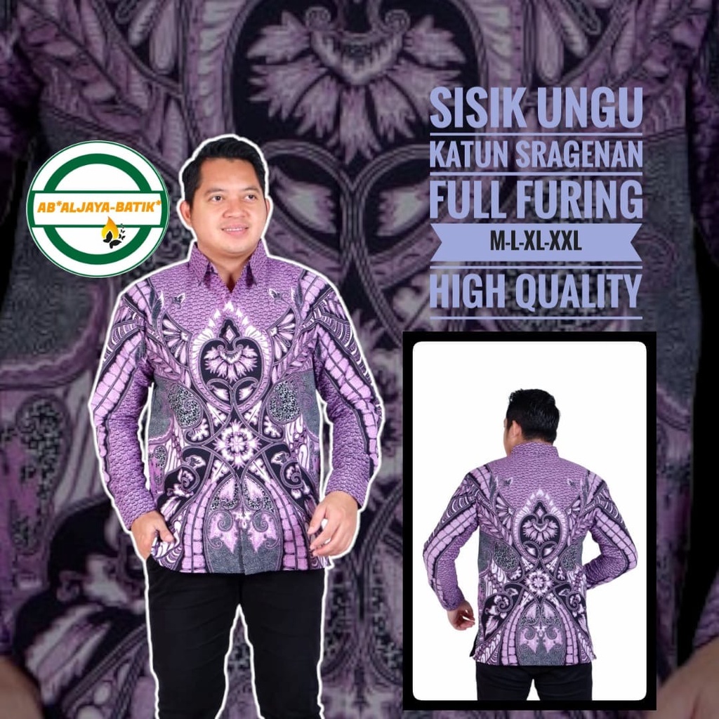 SISIK UNGU Kemeja Batik Solo Pria Lapis Furing PREMIUM Lengan Panjang ALJAYA asli solo LAVENDER