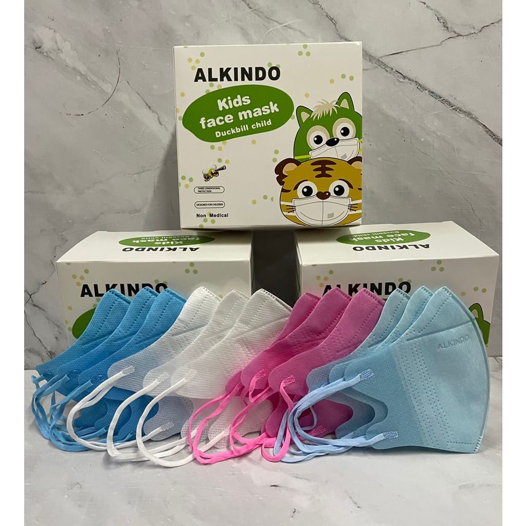 KIDS FACE MASK - MASKER ANAK DUCKBILL ALKINDO MODEL SENSI // MASKER ANAK ALKINDO PINK / LIGHT BLUE /